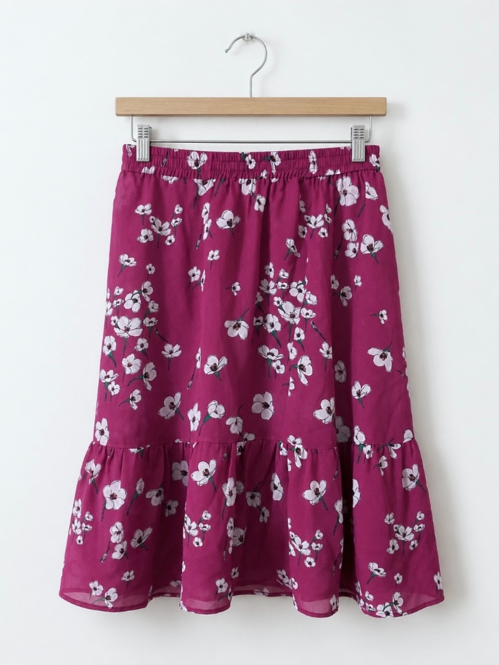 Tucker NYC  Silk Pink Floral Ruffle Hem Skirt Elastic Waist Lightweight Size M
